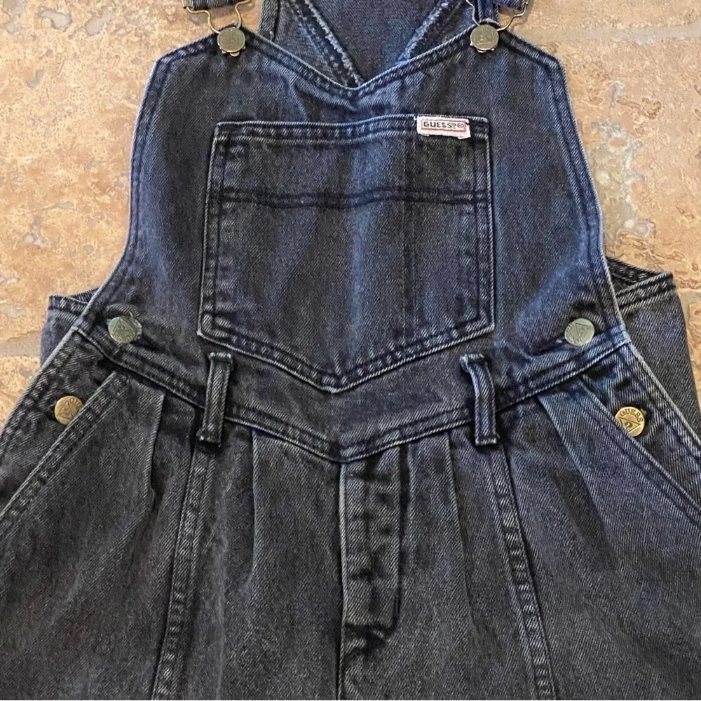 Vintage GUESS Girls Teens Gray Denim Overalls Size 14-Made in USA